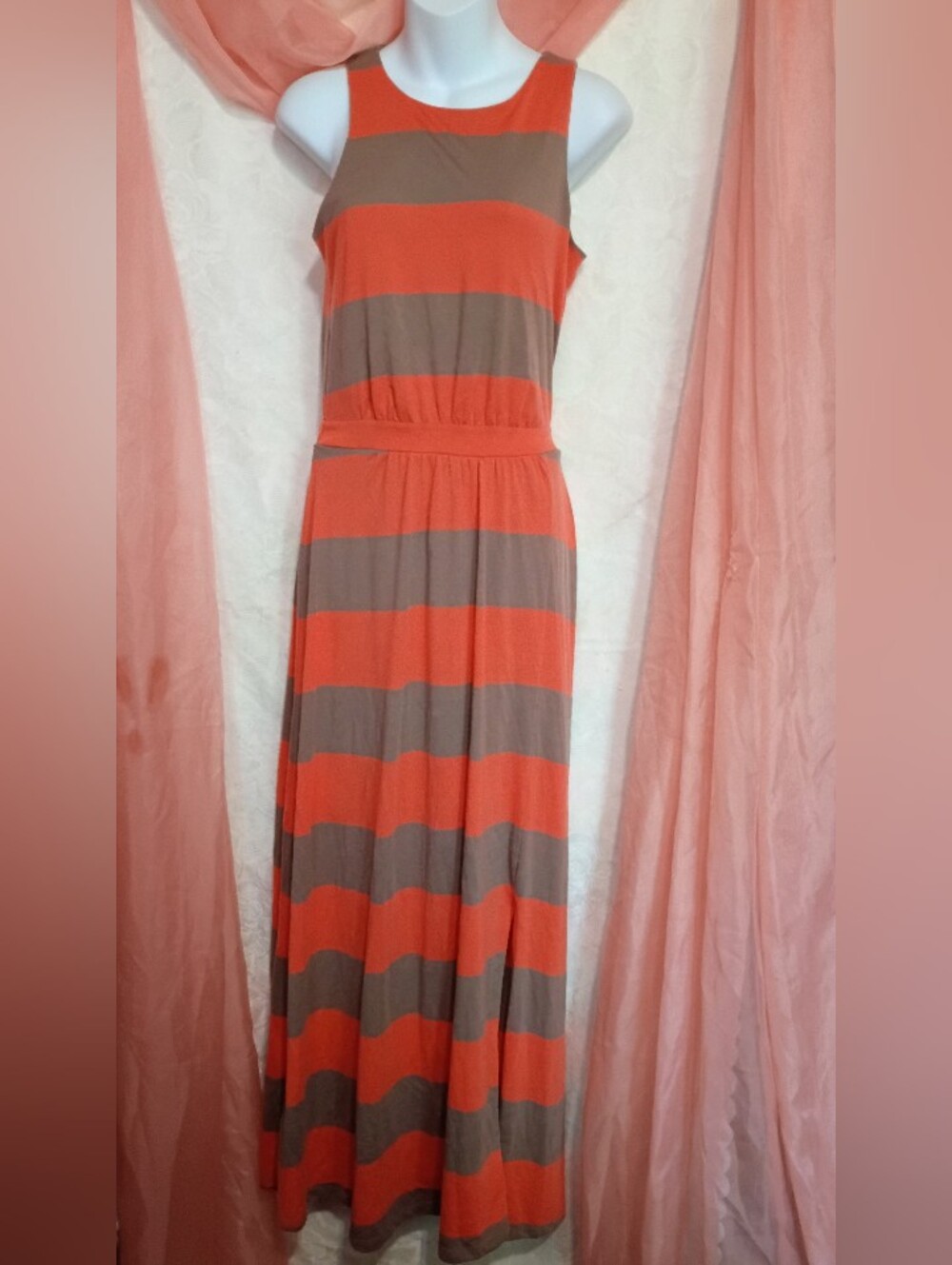 Mossimo Supply Co. Orange and Taupe Striped Sleeveless Maxi Dress